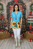Women t-shirt wholesale Sunflower/turquoise w/criss cross short sleeves XCH13735.(DS5)