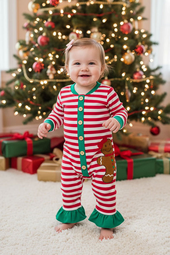 Christmas striped gingerbread baby girls romper DLH2832 A9S2