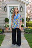 Women's blouse wholesale Paisley printed puff short sleeve split neck boutique clothing suppliers GJQ16574  ES2