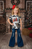 "Merry Christams" paisley trees prints girls t-shirt XCH0722-12H A9S6