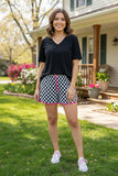Southern Stitch black short sleeve top & checkered shorts 2pc women set XCH16958
