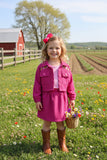 Corduroy floral embroidery coat & pink top & emboridery skirt 3pc girls sets DLH2833 (A7S3)