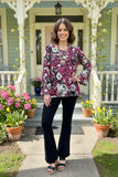 Pink/Floral leopard printed bell sleeve blouse BQ10300 (AS6)