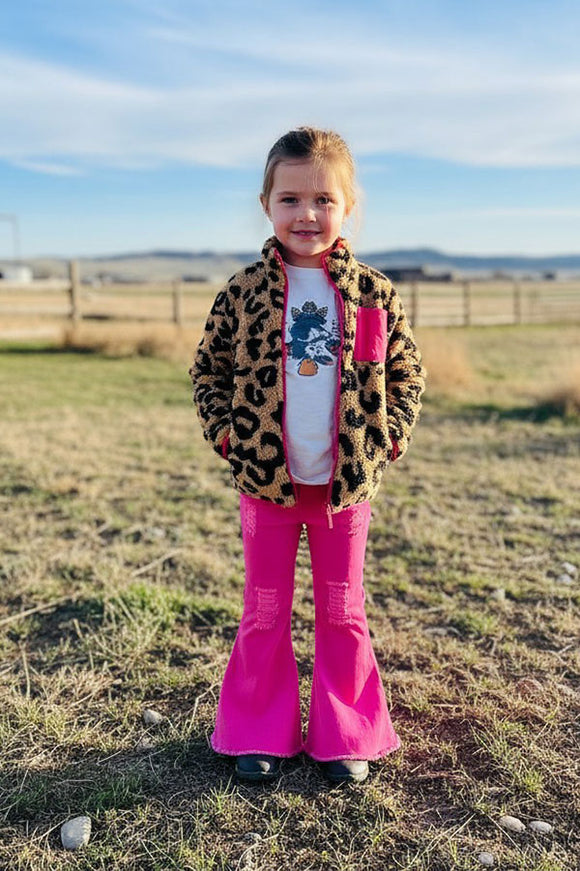 Pink ripped denim bell bottoms girls jeans pant 230112M A16S0