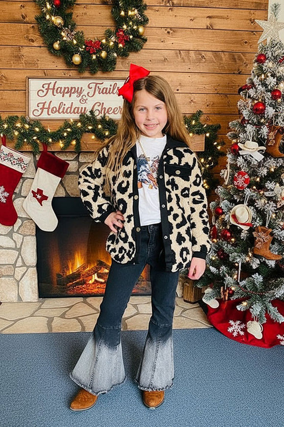 Western leopard sherpa long sleeve girls jacket/coat BQ2412 (A11S1) A16S1