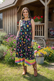 GJQ15301 Serape bottom & leopard  printed sleeveless w/side pockets women dress AS1S