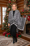 Grey & black leopard knitted women shawl w/tassels & fringe LW11392