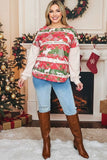"Merry Christmas" printed w/beige solid color long sleeve women tops BQ15376 CS10