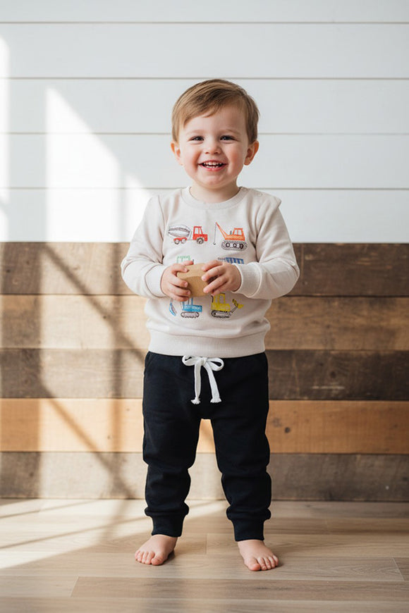 Tractor printed long sleeve top with black pant 2pc baby boy set 250939M