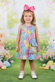 Easter multi color bunny printed sleeveless girls dress w/bag XCH07001 A8S8