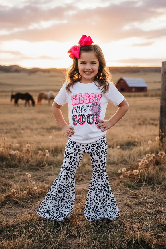 Denim Leopard bell bottom girls jeans w/pockets DLH2743 A16S1