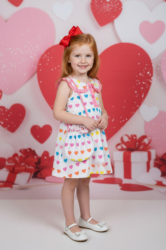 XCH07003 Multi color hearts printed sleeveless girls dress w/purse bag