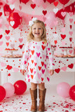 DLH2580 Red Pink hearts print long sleeve girls dress