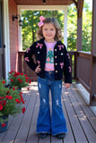 Pink sequin bow black corduroy long sleeve girls jacket XCH03032