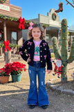 Pink sequin bow black corduroy long sleeve girls jacket XCH03032