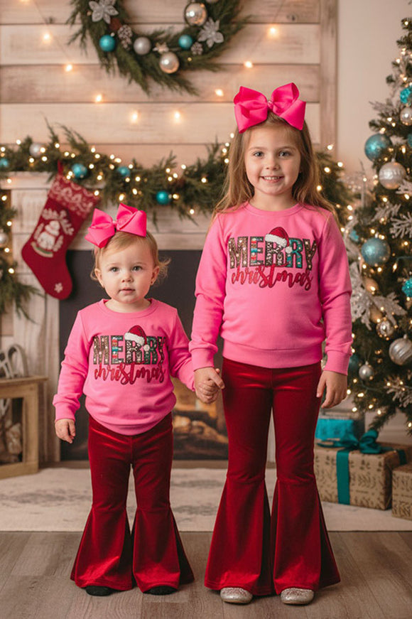 MERRY CHRISTMAS sweatshirts velvet pant girls outfit set XCH0024-15H A3S5