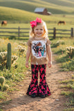 XCH0018-20H LOVE & Riding Printed top & cactus bell bottom 2pc girls sets (A7S1)