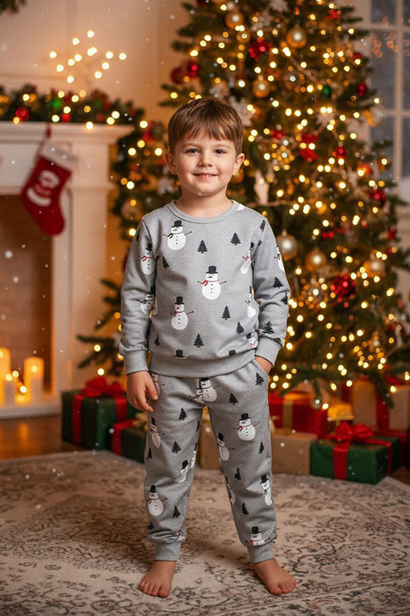 Christmas tree & snowman printed top & pant 2pc boy sweatshirts set DLH2890 A15S1