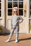 Heart patch & grey long sleeve pullover sweatshirts 2pc girls sets DLH2699