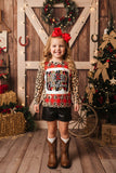 "Merry Christmas‘’ Leopard &  Checkered long sleeve girls top DLH2637 A9S6
