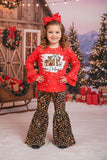 Merry Christmas y'all coral leopard printed girl set DLH0923-18