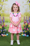XCH04021 Pink pit cotton top & pink bunny skirts 2pcs easter girls sets A8S9