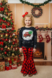 Christmas truck & tree top & checkered bottom 2pc girls sets XCH0018-1H A3S9