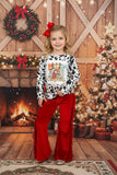 "Merry Christmas" & trees printed cow top red velvet bottom girls sets DLH2625 A9S6