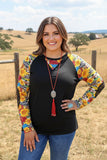 Western pattern prints & black long sleeve women t-shirt DLH11642 (GS13)