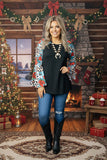 Plus size western black & floral bell raglan long sleeve women blouse GJQ15193 (HS1) FS5