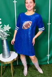 Blue sequin w/tan color football short sleeve women dresses XCH15253 AS7