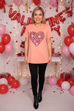 Leopard & lips heart printed coral short sleeve women t-shirt DLH9000