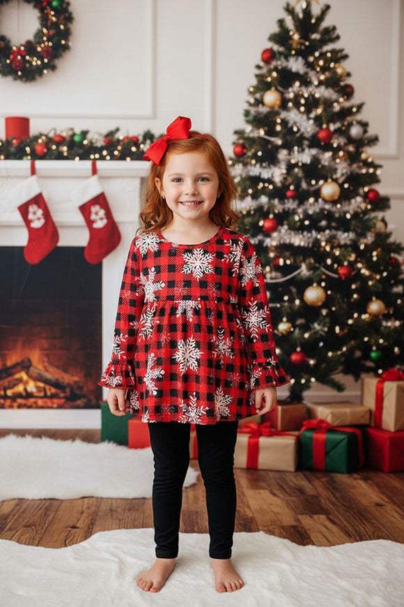 Christmas checkered & snowflake top black legging girls sets XCH0010-25H