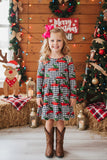 Kids Red truck & tree black/white plaid long sleeve dress XCH0017-8H A9S5