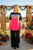 Wholesale women's boutique clothing plus size top black & Aztec & bull print & fuchsia GJQ11072