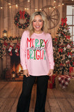 Christmas "MERRY BRIGHT" pink long sleeve women shirts XCH16544