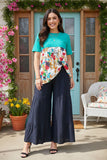 Turquoise&  Paisley floral prints baby doll short sleeve women top GJQ14904 GF/FS5