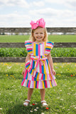Multicolor serape printed ruffled girls dress w/side belt XCH03008 (A2S5)
