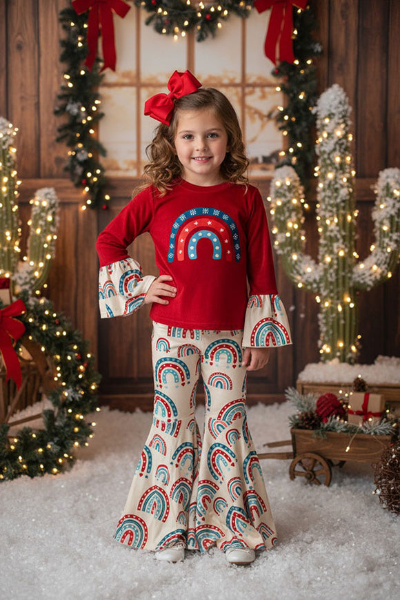 Christmas rainbow printed girl set wholesale DLH0923-03 A9S5