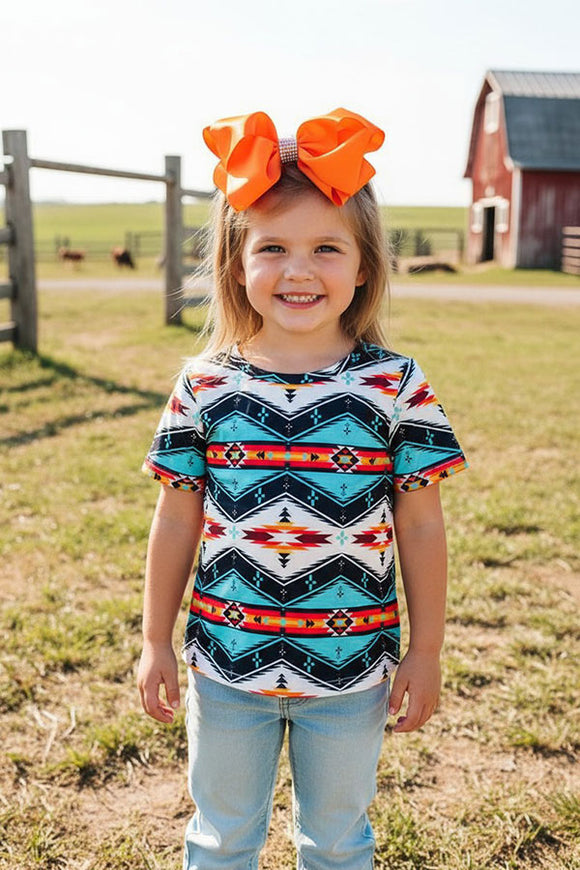 XCH0012-2H Mom and Me Aztex prints short sleeve girls top