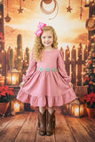 Corduroy long sleeve pink ruffle girls swirl dress DLH2641