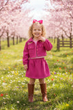 Corduroy floral embroidery coat & pink top & emboridery skirt 3pc girls sets DLH2833 (A7S3)