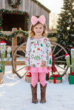 Christmas prints top pink dot legging girls sets XCH0015-21H A1S5