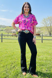 Floral printed short sleeve V-neckline women tops w/side slits GJQ15843 FS2