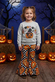 "WICKED CUTE" checkers & pumpkins sweatshirt girls clothing set XCH0010-9H (9S4/9S7)