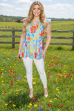 Wholesale summer Floral printed flutter sleeve women tops w/V-neckline GJQ15909 CF