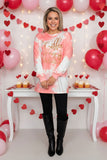Glitter "Coffee is my Valentine" long sleeve coral tie-dye women shirts XCH14621