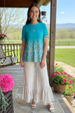 Western mint paisley printed tie dye short sleeve women top GJQ16461 FS7