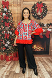 Women's blouse wholesale aztec printed off-shoulder and ruffle bell sleeves YMY15524(DS1)