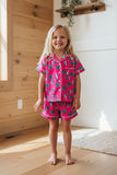 Girls pajamas sets Cheer prints fuchsia top & shorts 2pc kids sets XCH04027 (A1S8)